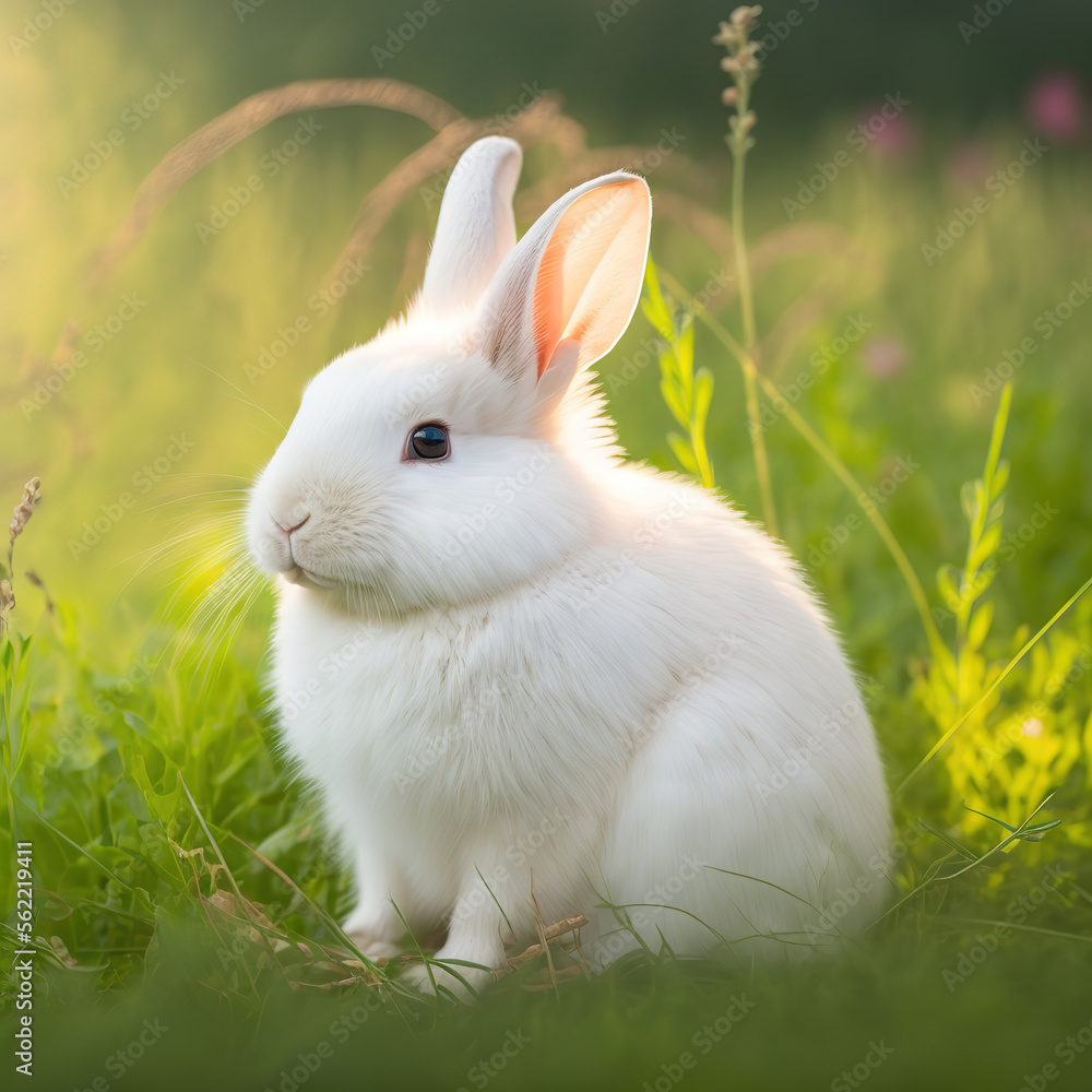 a small white rabbit sitting in the grass, animal, art illustration a small white rabbit sitting in the grass, animal, art illustration