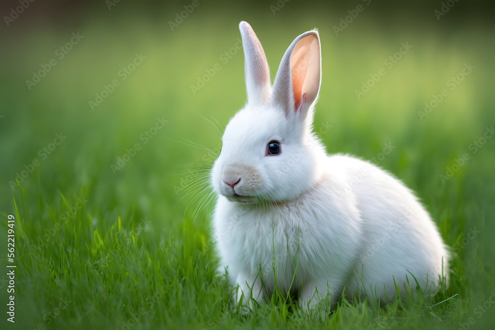 a small white rabbit sitting in the grass, animal, art illustration a small white rabbit sitting in the grass, animal, art illustration