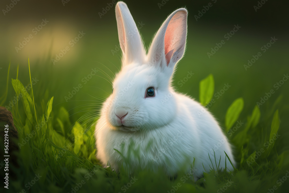 a small white rabbit sitting in the grass, animal, art illustration a small white rabbit sitting in the grass, animal, art illustration