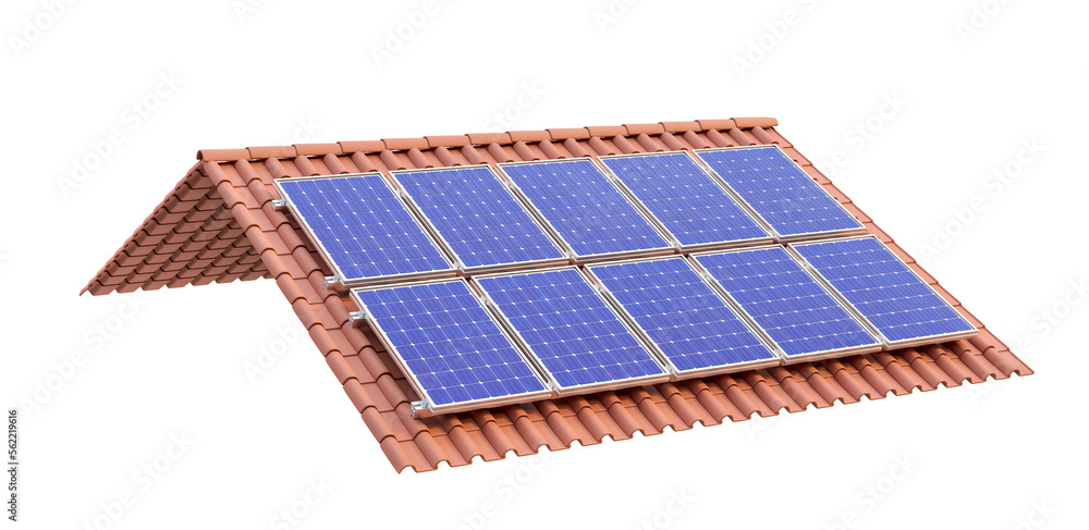 Solar panels on the roof in realistic 3d render Solar panels on the roof in realistic 3d render