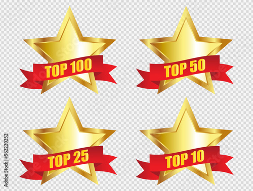 Top 100,50,25,10 rating star.Banner rating .Gold star award