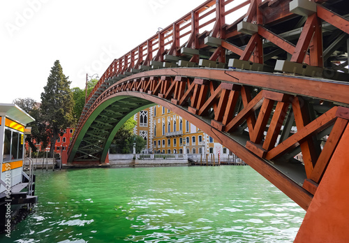 Accademia bridge made of wood and the Venice Vaporetto stop in Italy © ChiccoDodiFC