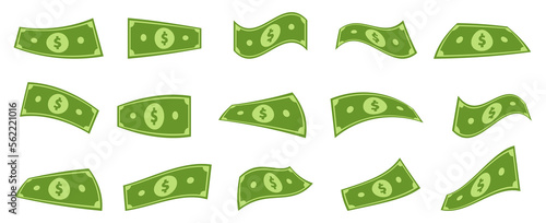 Set of Flying dollar bill.3d cash .Flying Money.Vector Illustration