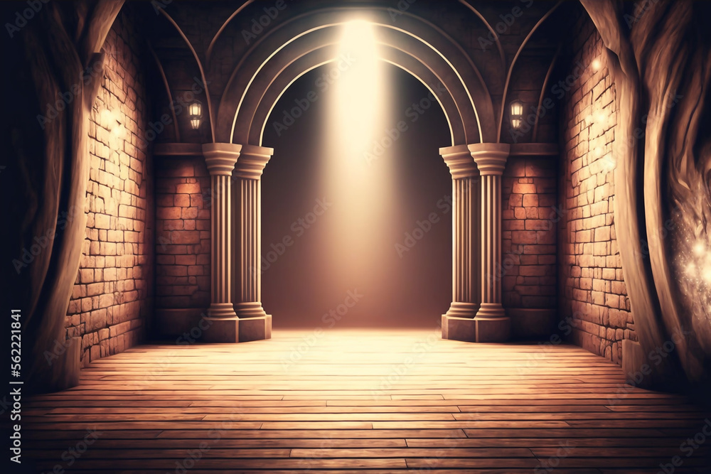 Beautiful fantastic background, location with wooden buildings, and