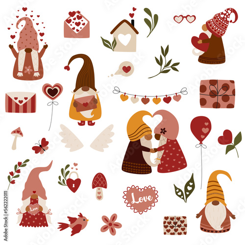 set of isolated valentines day gnome