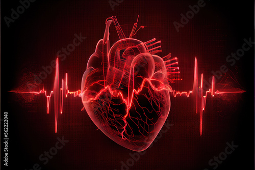 3d red heart cardiogram. Generative AI