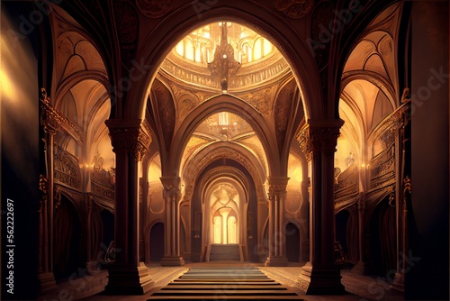 Fotografia Fantasy palace interior with golden decor and castle-like features