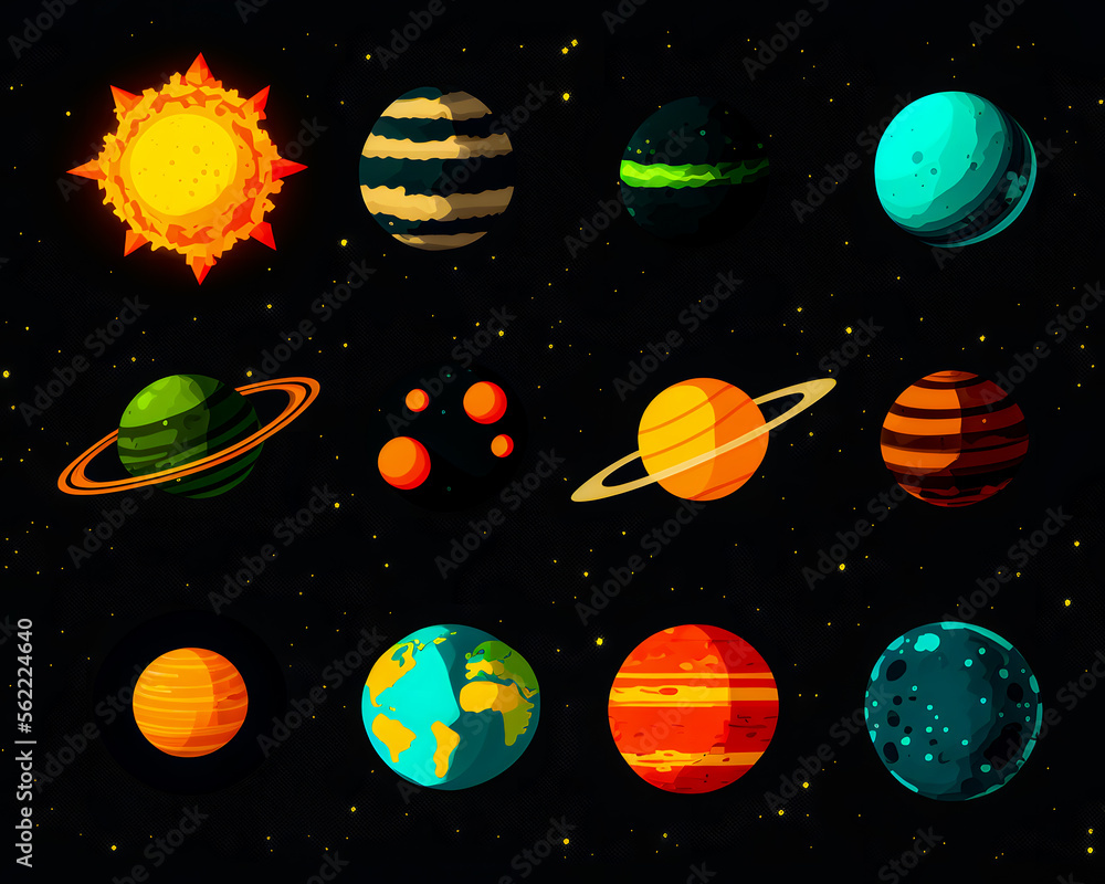 Background illustration of planets, generative AI