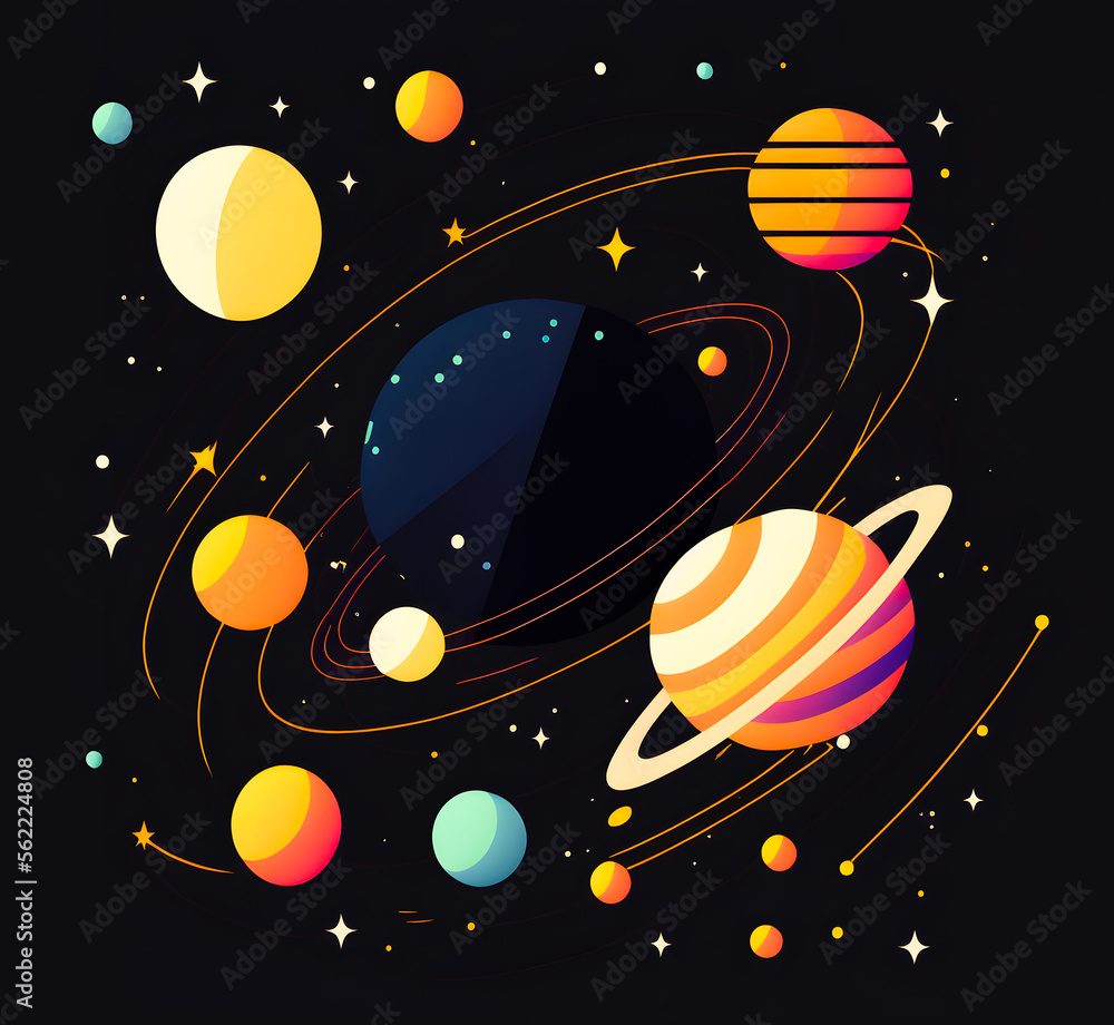 Naklejka premium Background illustration of planets, generative AI