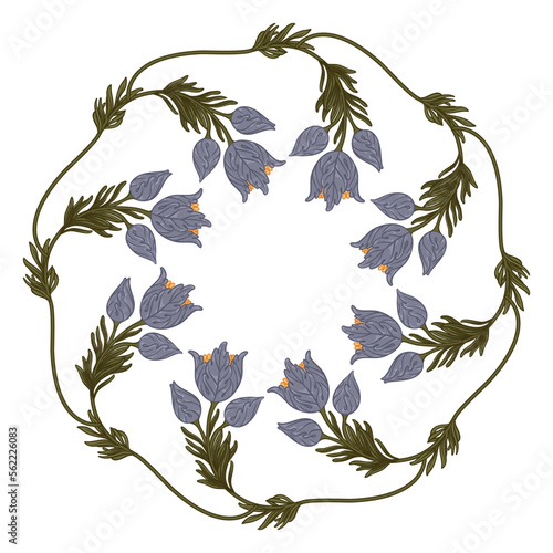 Floral Frame isolated on white background. Silhouette circle of leaves. Flora...