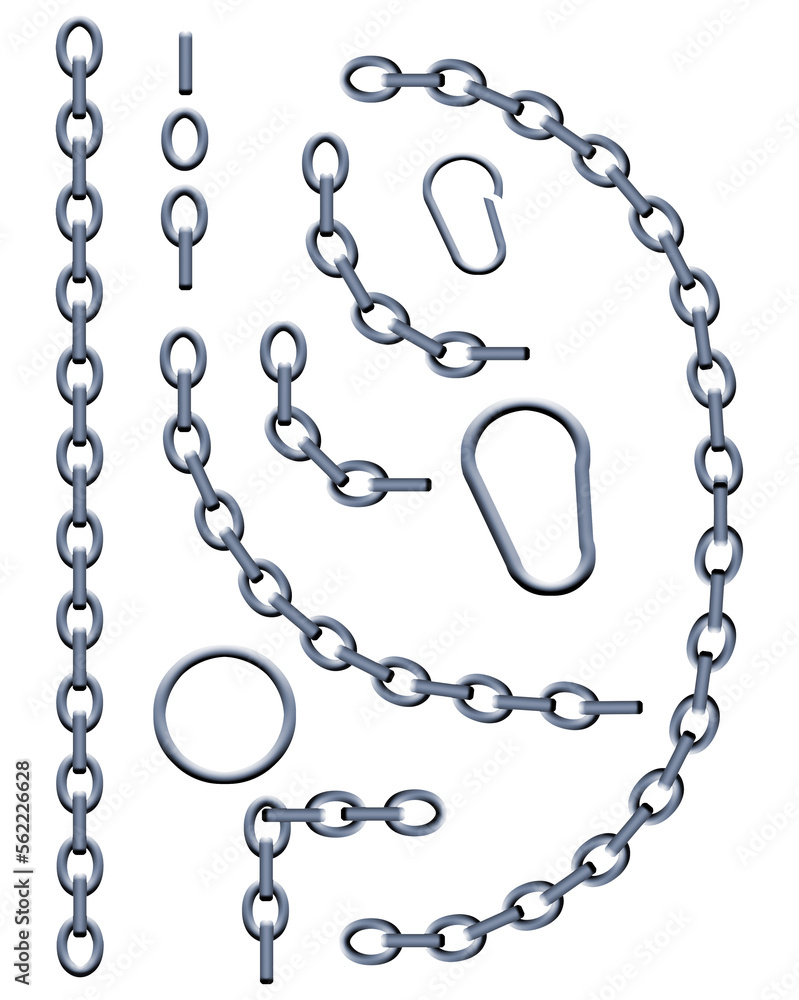 GRAPHIC ELEMENTS-Here are chains, straight and 90 degree angles and one 180-degree. To be used for graphic design. GRAPHIC ELEMENTS-Here are chains, straight and 90 degree angles and one 180-degree. To be used for graphic design.