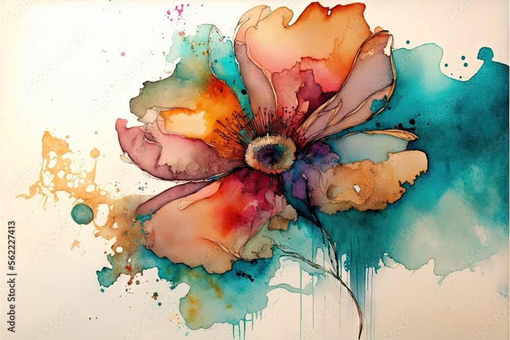 a painting of a flower with watercolors on it's petals and a splotter