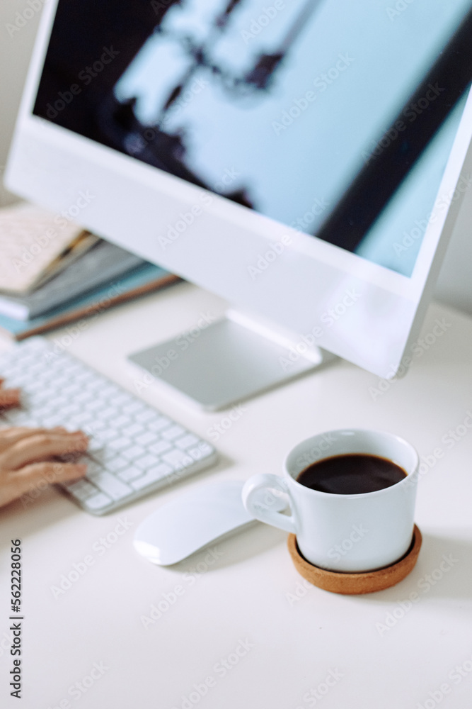 laptop with hands and coffee cup laptop with hands and coffee cup
