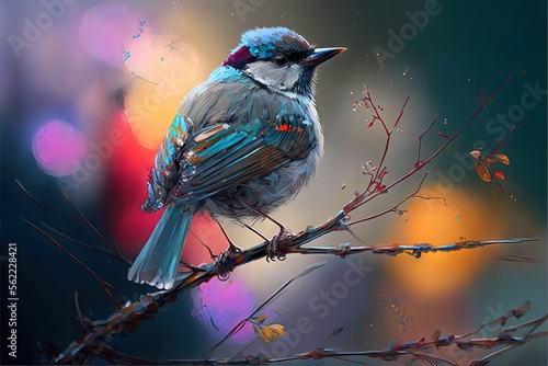  a bird sitting on a branch with a blurry background behind it and a blurry background behind it, and a blurry background behind it, with a blurry background, with. generative ai