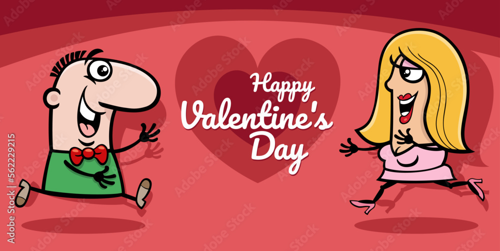 Valentines Day design with cartoon couple in love Valentines Day design with cartoon couple in love
