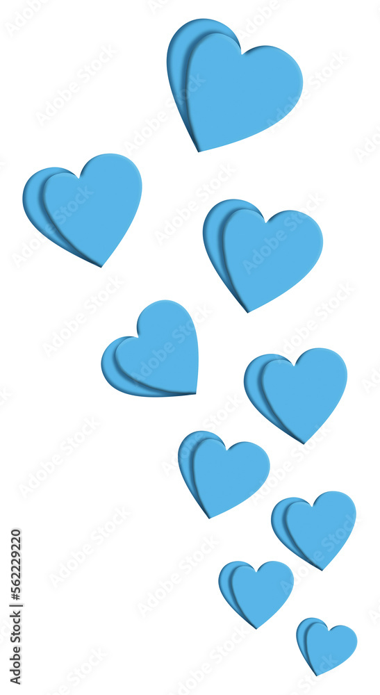 Blue hearts appear to be floating upward in this 3-d illustration background image that is on a transparent background. Blue hearts appear to be floating upward in this 3-d illustration background image that is on a transparent background.