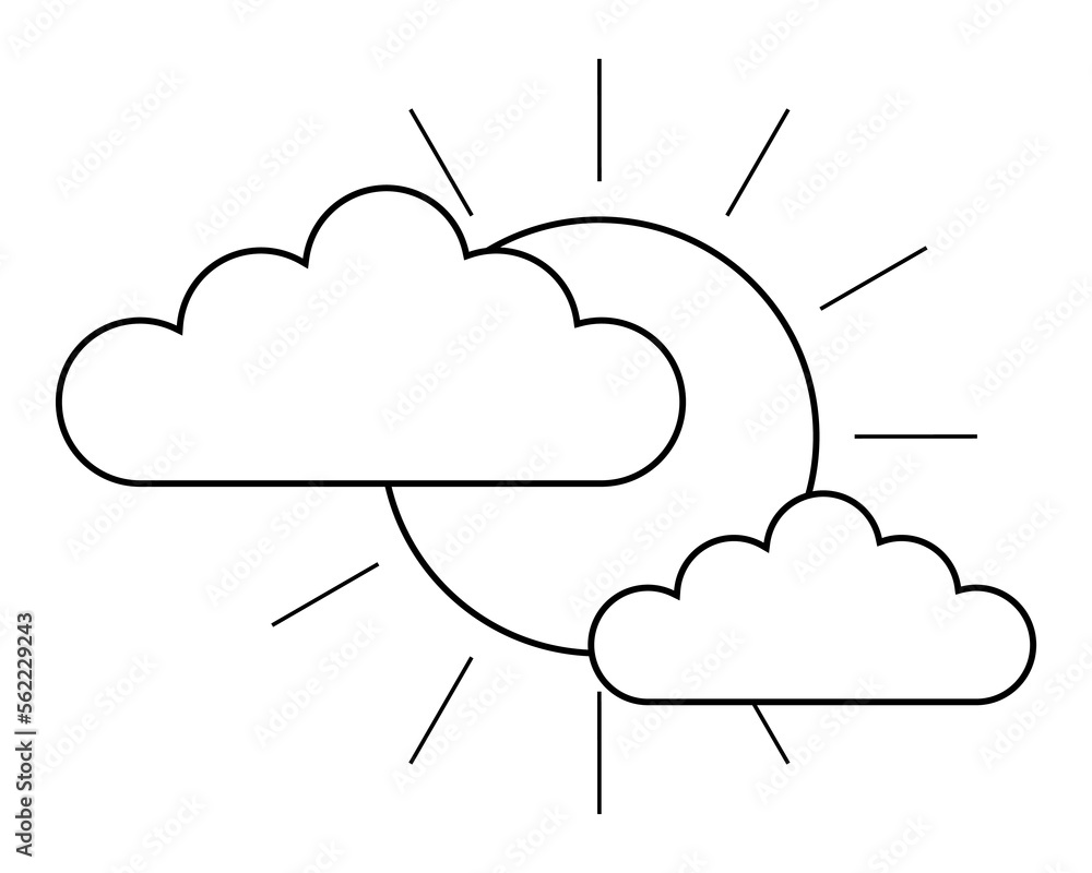 Simple icon in line art style with sun and clouds. Partly sunny weather ...