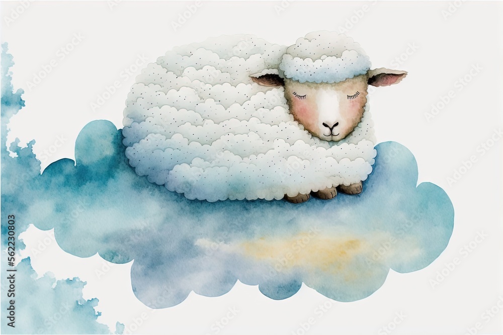 a sheep is sitting on a cloud in the sky with a blue sky background and ...