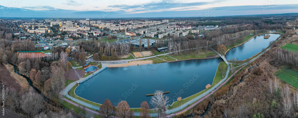 Public park called Lewityn in Pabianice City - view from drone