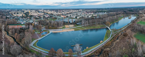 Public park called Lewityn in Pabianice City - view from drone