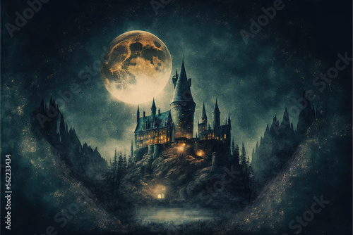 haunted castle in the woods picture - castle, housing background wallpaper created with Generative AI technology