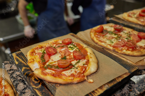 Photography pinza roman typical pizza of rome with vegetables and meat cooked in an oven with wood rome italy