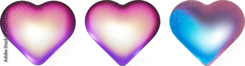 Heart set. 3d pink blue candy metallic balloon shapes. Love icon for st valentine, mother, father day holografic vector elements on white