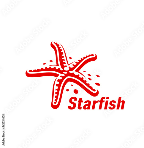 Starfish icon or sea star fish symbol, vector ocean beach bar or aquarium emblem. Marine summer, tropical aquatic tours and underwater coral reef symbol of starfish for travel agency or company