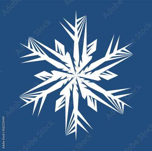 Blue hexagonal snowflake on a white background. A unique author's snowflake to decorate the winter holidays. Vector image of a Christmas symbol.