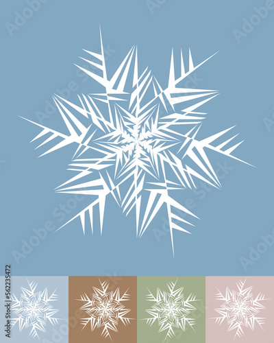 Blue hexagonal snowflake on a white background. A unique author s snowflake to decorate the winter holidays. Vector image of a Christmas symbol.