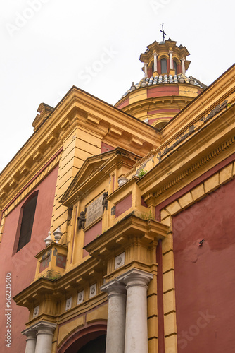 Neoclassical style church of San Ildefonso (Iglesia de San Ildefonso) with two graceful baroque towers was constructed in the 18th century. Seville, Andalusia, Spain.