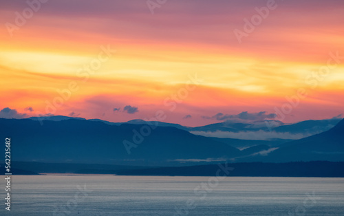 Vancouver Island Covered in Clouds during winter sunset. Viewed from Cypress Lookout, West Vancouver, British Columbia, Canada.