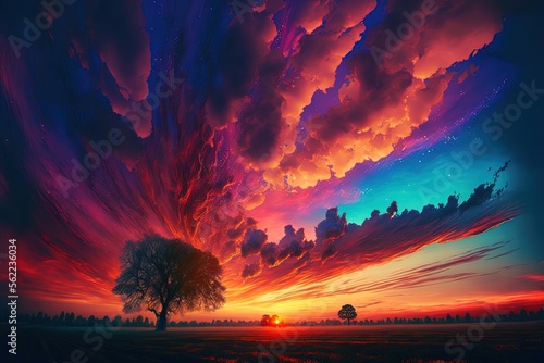 View of a stunning sunset scene framed by brilliant clouds Generative AI