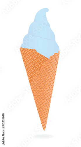 Blue  ice cream in cone, vector