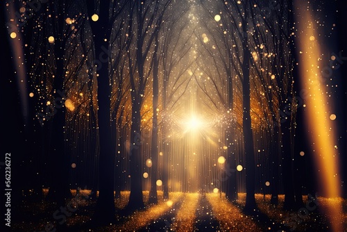 picture of a flash of light amid the woods as a conceptual backdrop Generative AI