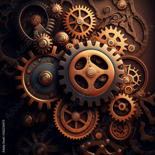 steampunk background with mechanic gear wheels. Generative AI