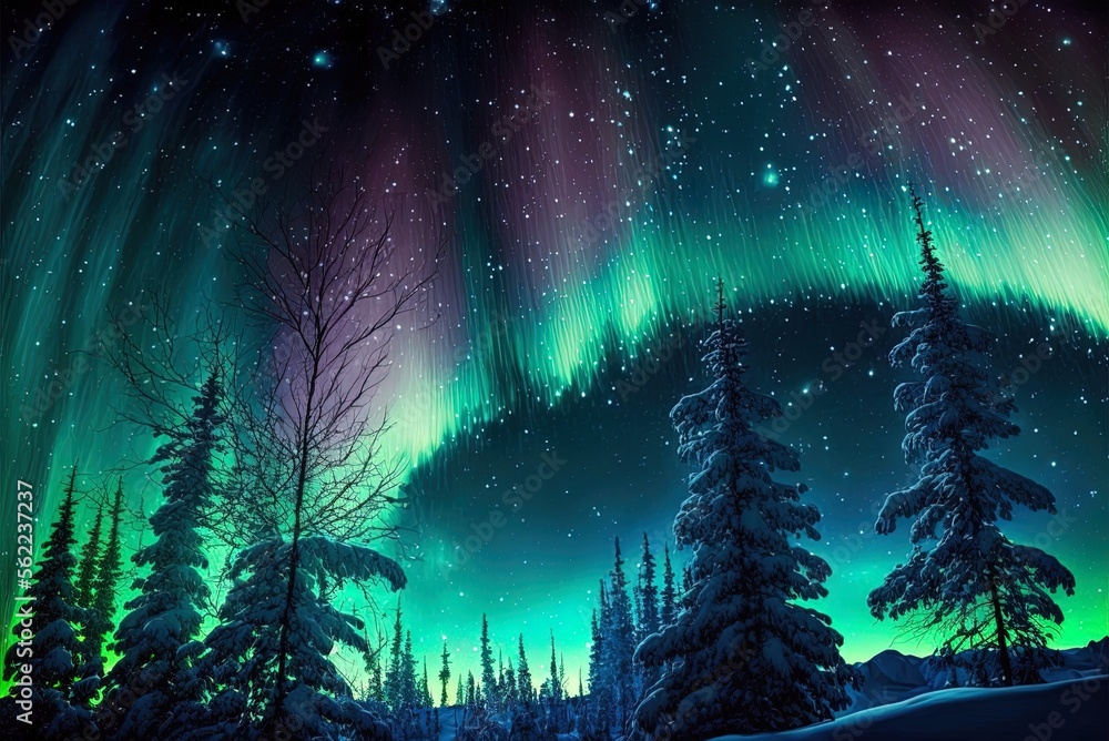 The winter aurora borealis, often known as the northern lights. Generative AI