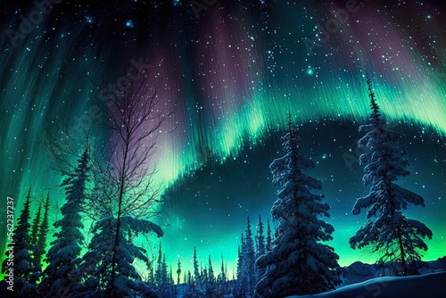 The winter aurora borealis, often known as the northern lights. Generative AI