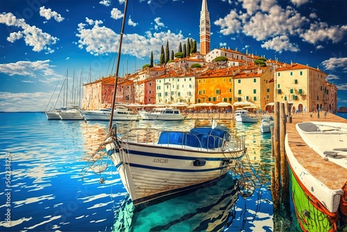 Beautiful and historic harbor town on the Adriatic. Ships and Generative AI