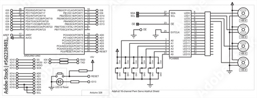 Vector schematic diagram of an electronic device on the arduino with motors.