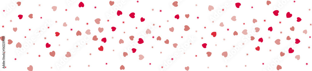 Heart Confetti Background, Love symbol for Valentine's day, hearts flying, frame or border for 14 February isolated on white, vector illustration