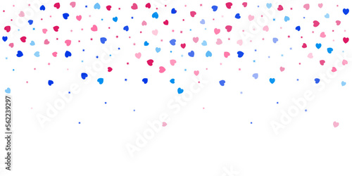 Heart Confetti Background, Love symbol for Valentine's day, hearts flying, frame or border for 14 February isolated on white, vector illustration