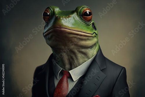Portrait of frog businessman. Animal head in business suit. Generative AI