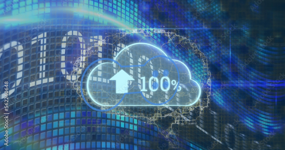 Composition of cloud with arrow and number data processing