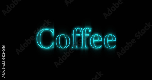Composition of blue neon coffee text on black background