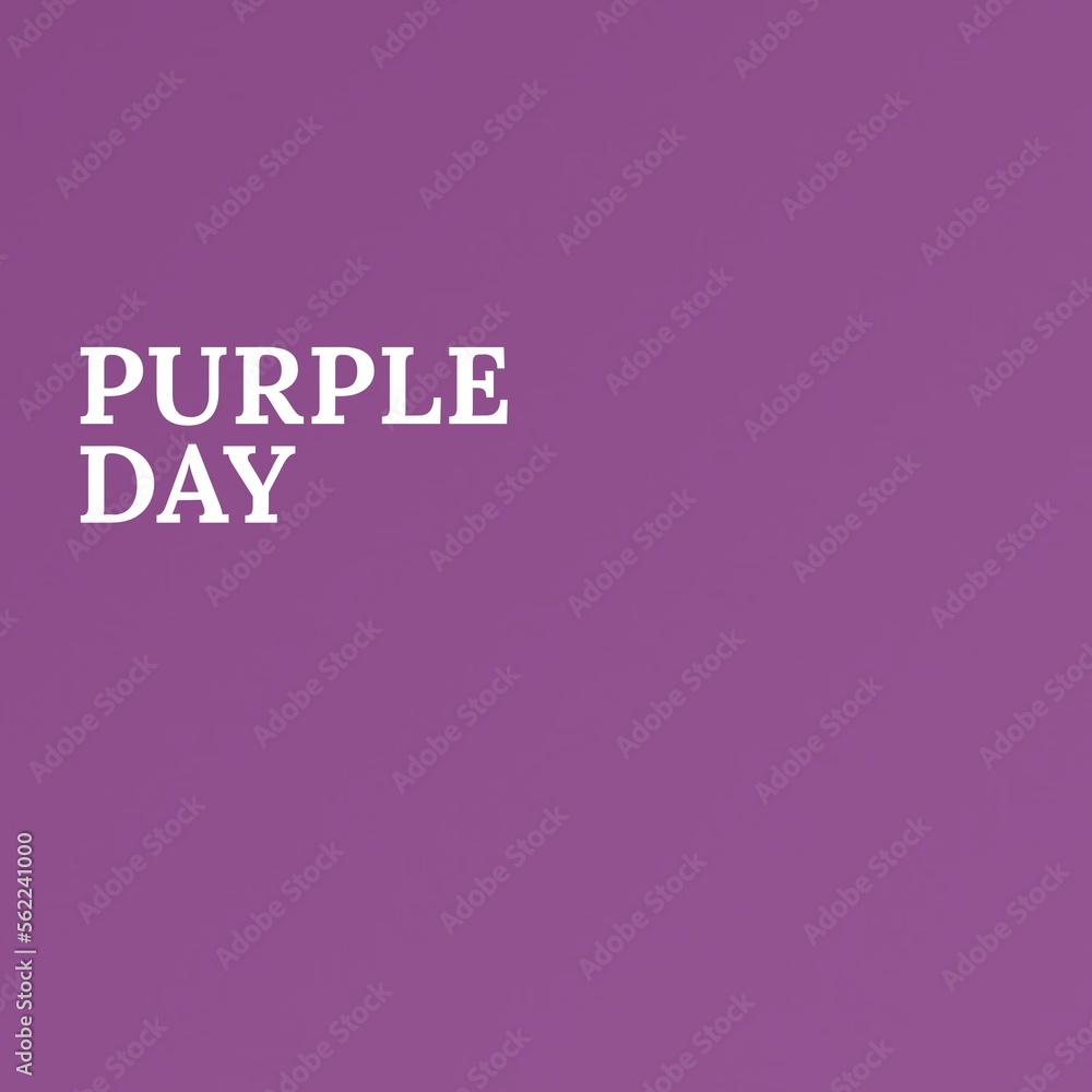 Composition of purple day text on purple background with copy space Composition of purple day text on purple background with copy space