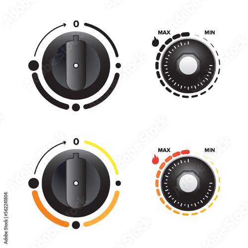 Kitchen gas stove knob switch, flame controller design, vector illustration