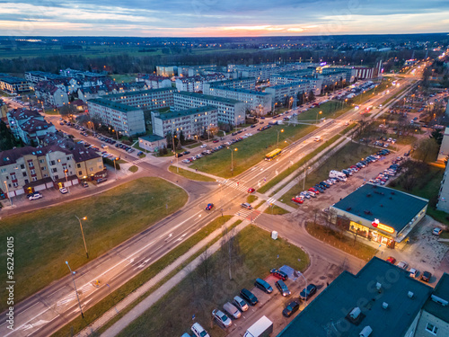 View at Pabianice city from a drone at sunset