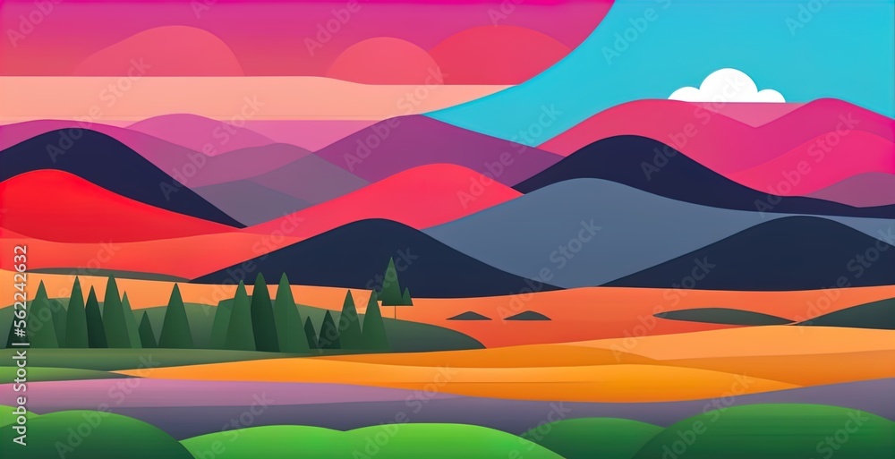 Fototapeta premium Sunset landscape with mountains