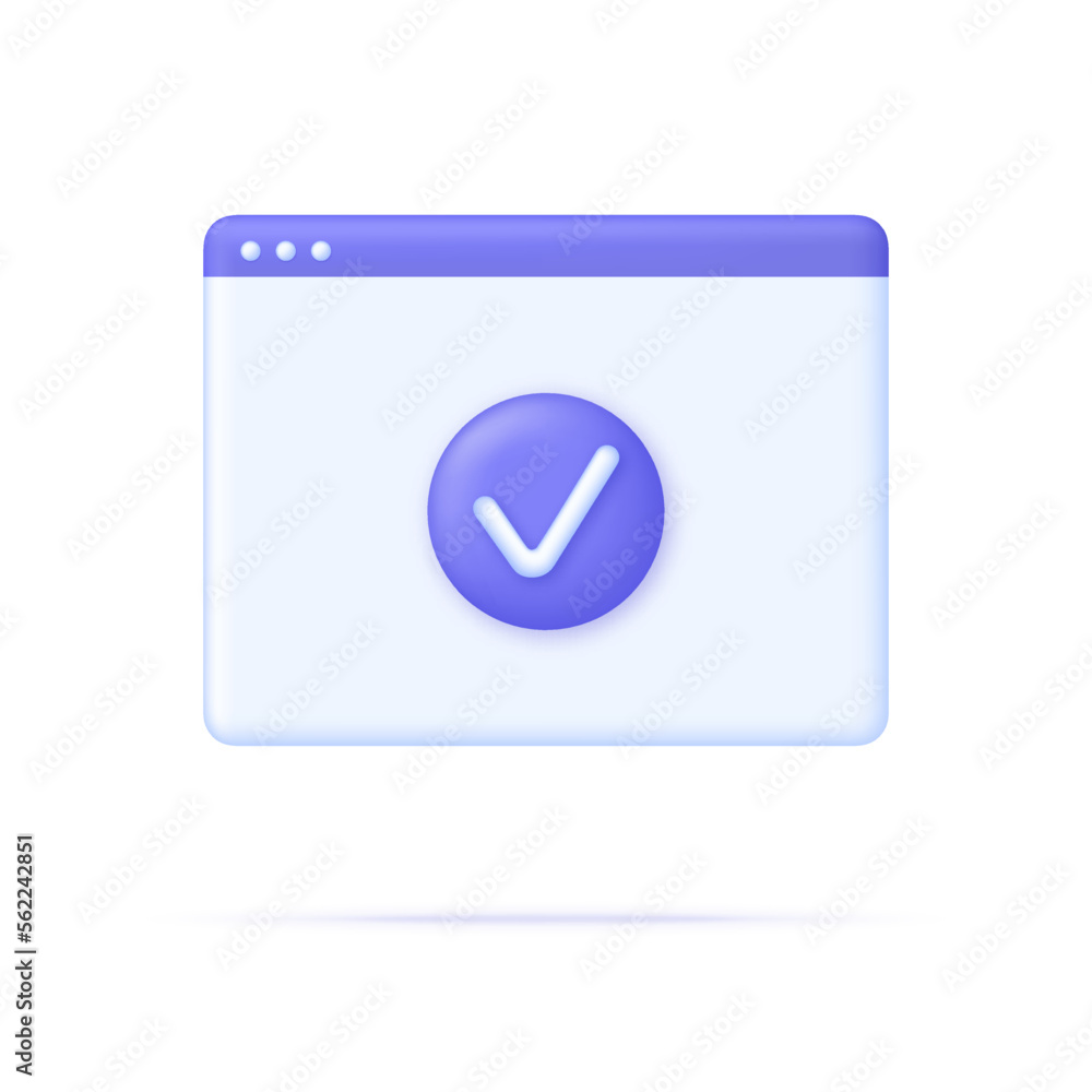 3D Page and check mark icon. Approved icon. File, checklist, document, form, plan. 3D Page and check mark icon. Approved icon. File, checklist, document, form, plan.